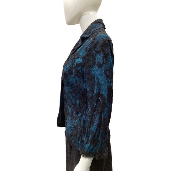 Alberto Makali Blazer Women’s SZM Lacey Overlay Raw Hem On Cuffs Turquoise Black - Picture 3 of 5